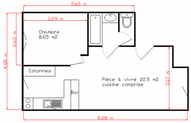 Reproduction d'un plan à l'échelle du logement.