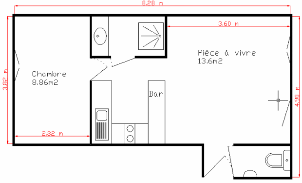 plan d’appartement t2