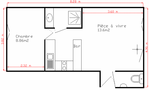 plan à l'échelle mentionnant dimensions et surfaces